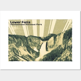 Retro Lower Falls in Yellowstone National Park in yellow and green Posters and Art